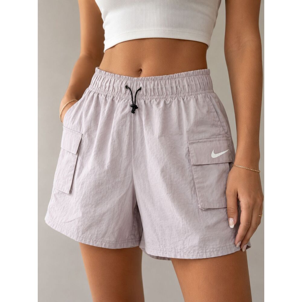 Nike Sportswear Loose Fit Cargo Shorts XS Pink Mesh Lined Drawstring Utility
